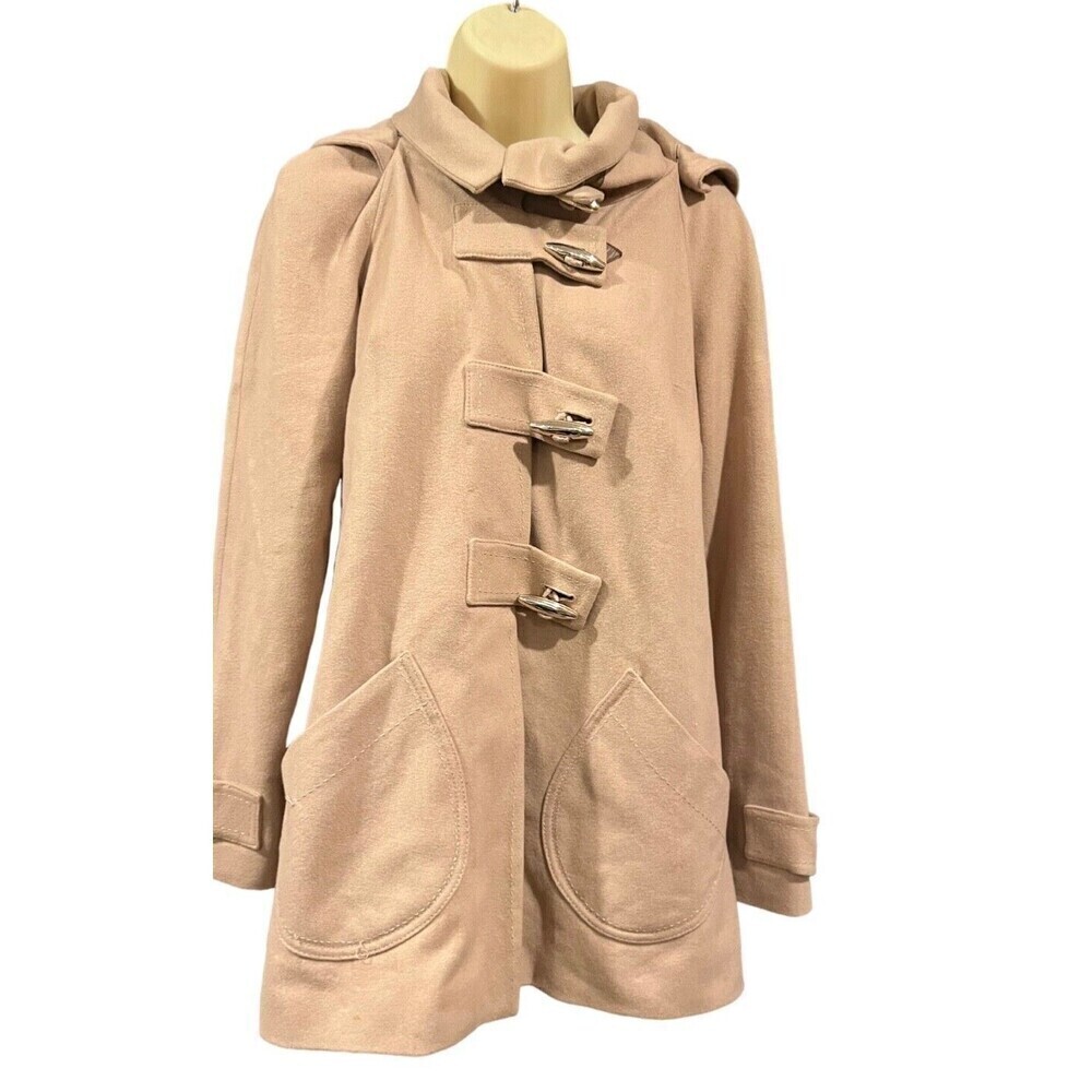Ted Baker Beige Wool Blend Hooded Duffle Coat Size 2 US 4-6